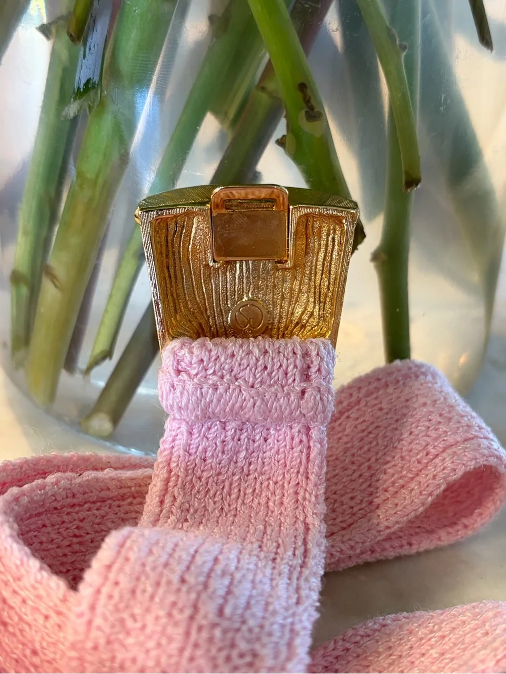 Pink Santana Knit Waist Belt with Gold Buckle